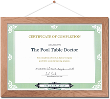 The Pool Table Doctor's 2nd Certification The Pool Table Doctor's 2nd Certification