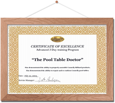 The Pool Table Doctor's 4th Certification The Pool Table Doctor's 4th Certification